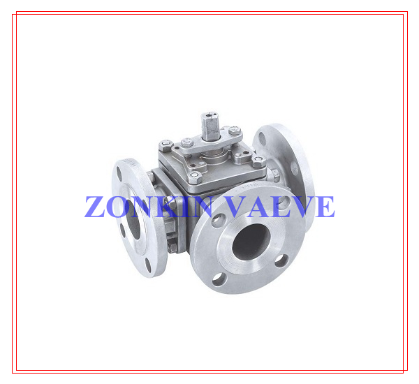 WCB SS304 Flanged 3way Ball Valve PN16 2 1/2 4 Inch