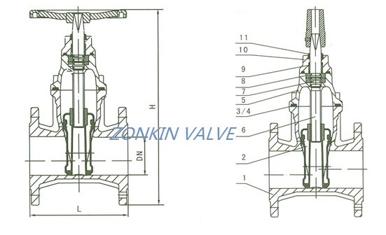 Non-Rising Stem Resilient Seated Gate Valve Drawing